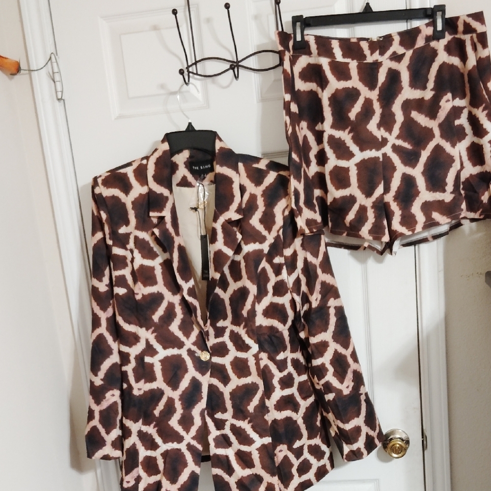 New, Brown and White Women's Shorts And Jacket Set